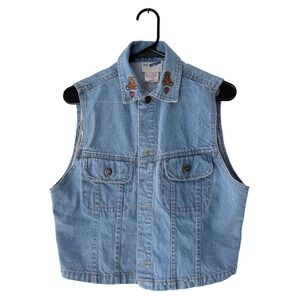 Denim Republic Vintage Teddy Bear Heart Embroidered‎ Collar Vest Size M